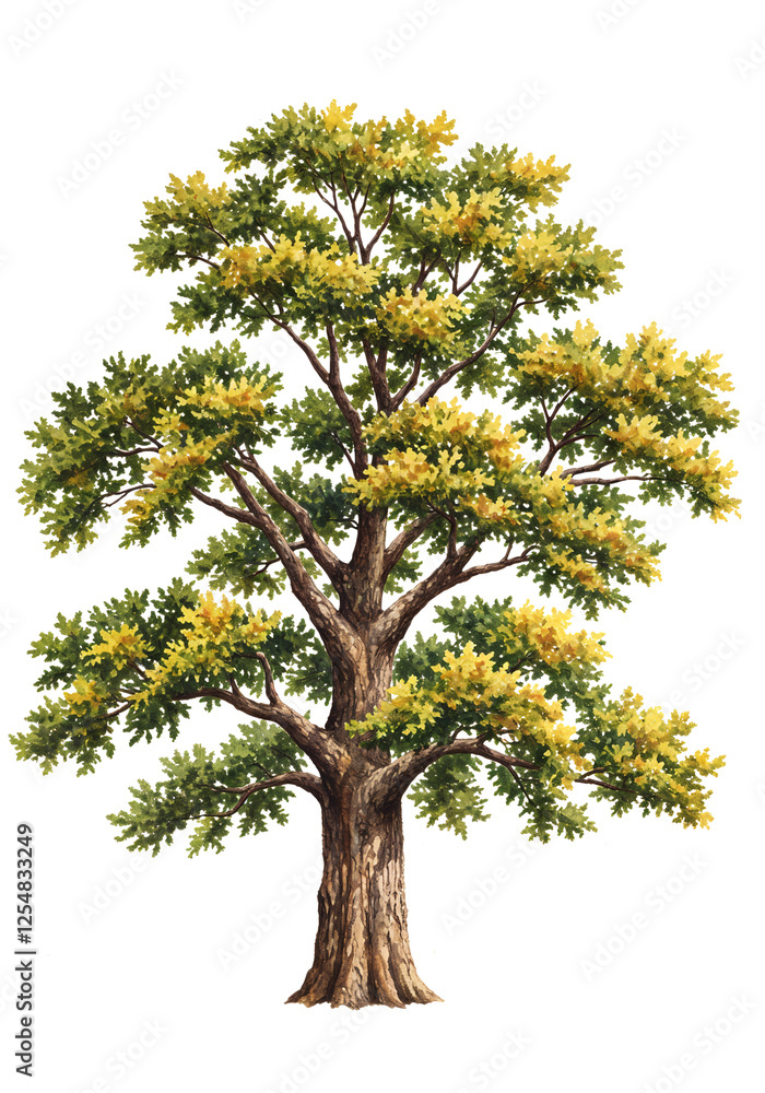 Aufkleber watercolor tree or forest side view isolated on white background for landscape and architecture draw