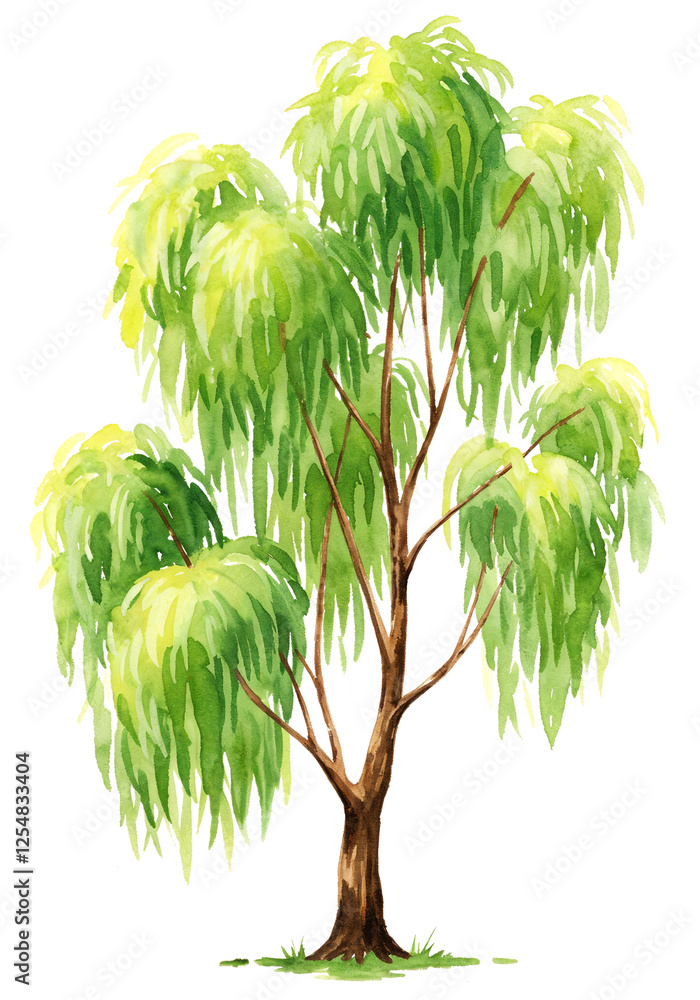 Poster watercolor tree or forest side view isolated on white background for landscape and architecture draw