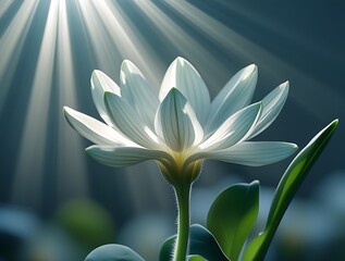 Fototapeta premium Close-up of a blooming white flower illuminated by warm sunlight, capturing the essence of nature’s beauty with soft petals and a dreamy, glowing background