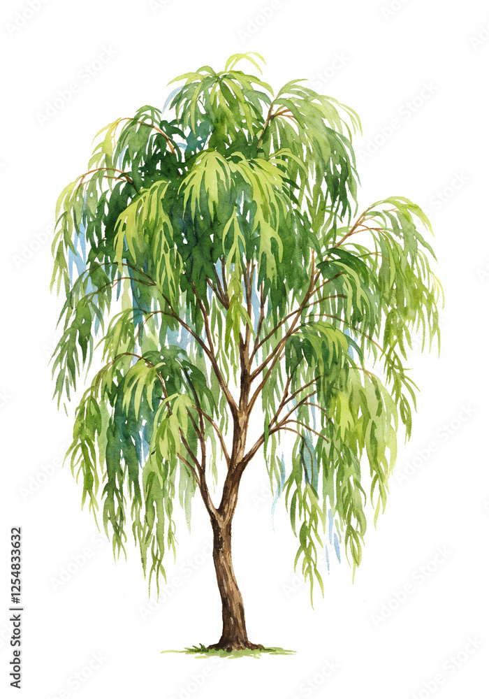 Poster watercolor tree or forest side view isolated on white background for landscape and architecture draw