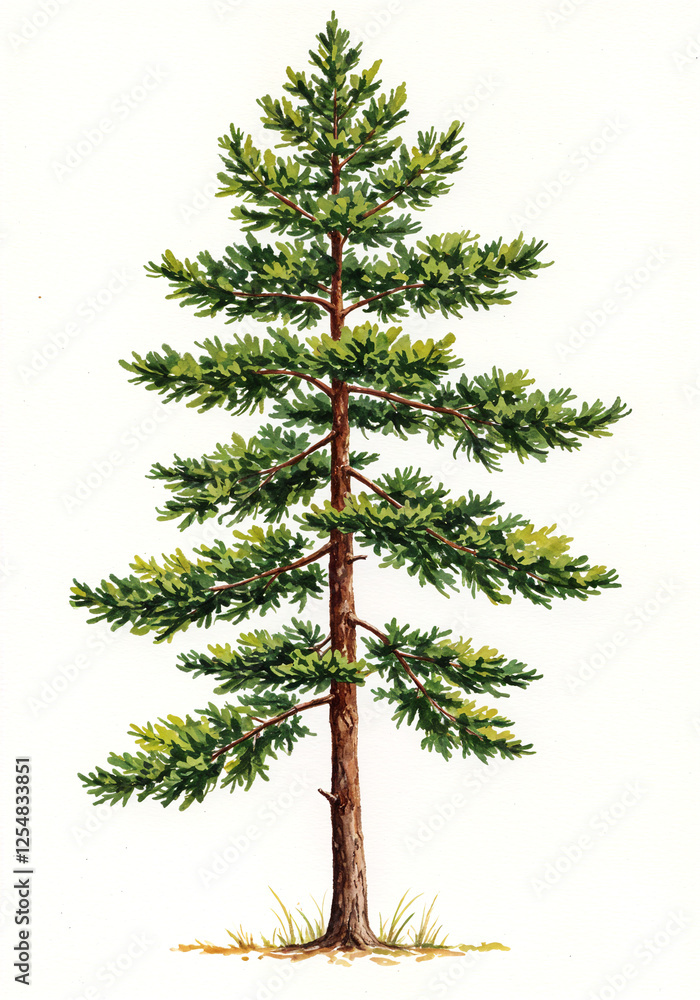Poster watercolor tree or forest side view isolated on white background for landscape and architecture draw