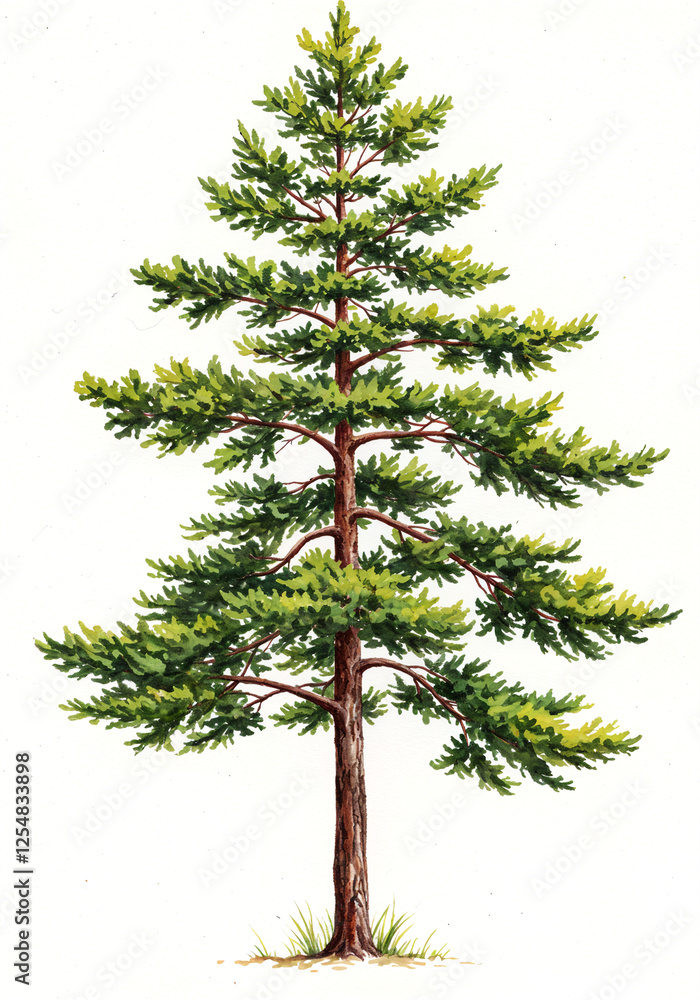 Aufkleber watercolor tree or forest side view isolated on white background for landscape and architecture draw