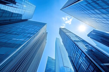 Stunning Skyscrapers Reaching Towards a Clear Blue Sky Illuminated by Bright Sunlight