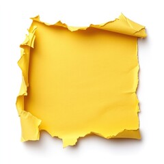 Torn yellow paper frame, white background, design element