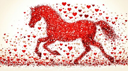 Romantic red horse hearts Valentine's Day card design