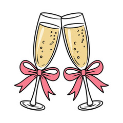 Champagne Glasses Toasting with Bows Illustration