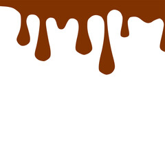 Chocolate dripped. Sweet flowing liquid food with splashes and drops caramel cacao vector realistic pictures. Brown liquid dessert, sweet drip melt