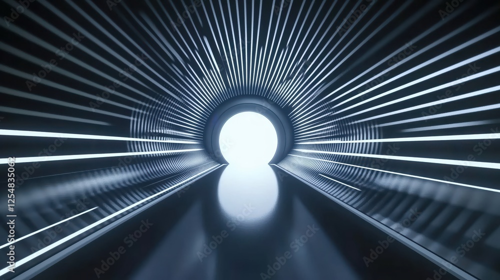 Wall mural illuminated tunnel with radiating light beams creating a sense of movement and anticipation