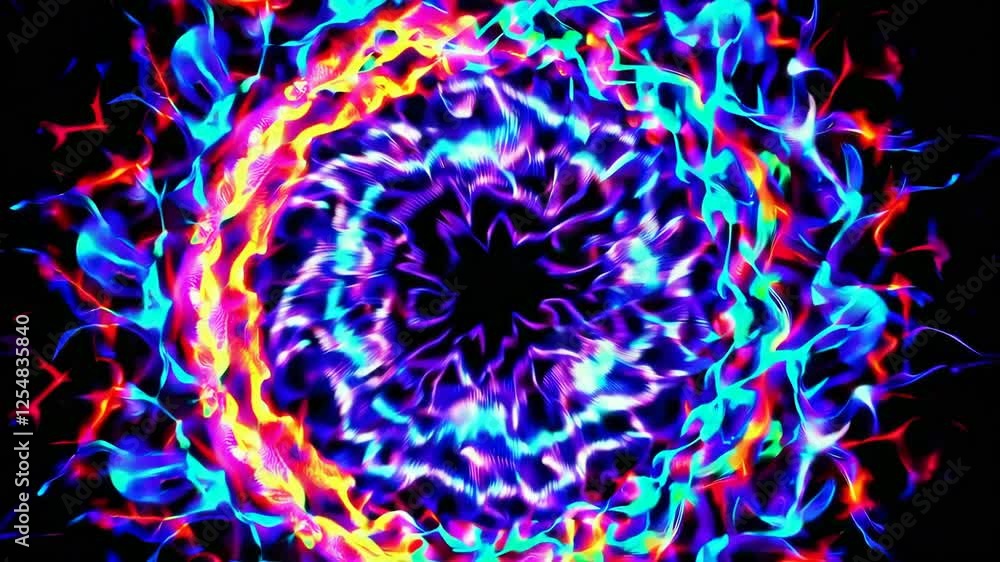 Poster fiery abstract pattern with blue and red flames, digital art concept
