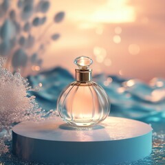 product photography of perfume. a perfume bottle with fresh ocean fragrance