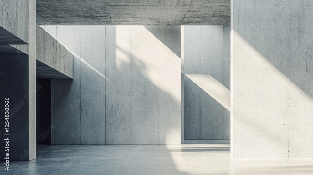 Poster Minimalist concrete interior with sharp light contrasts in a modern architectural space. Generative AI