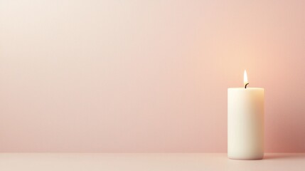 wisdom Candles Flame Minimalist scene with a single candle on a plain background, its soft glow illuminating the surrounding space with warmth.