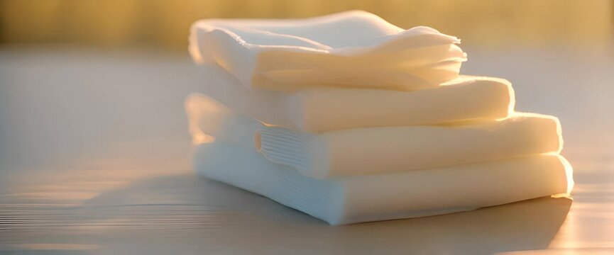 A neat stack of tissues, perfectly aligned, glowing softly under a warm golden light