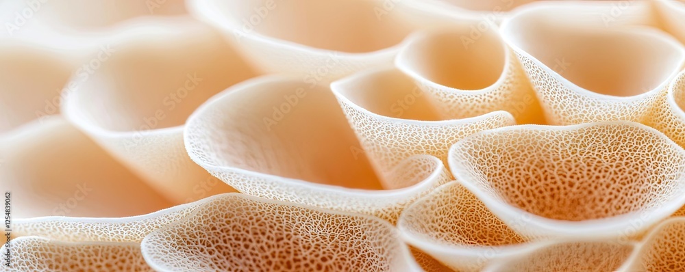 Poster climate impact microscopic idea. close-up view of delicate coral-like structures in soft peach hues.