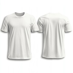 White t-shirt mockup, front and back view, plain background, design template