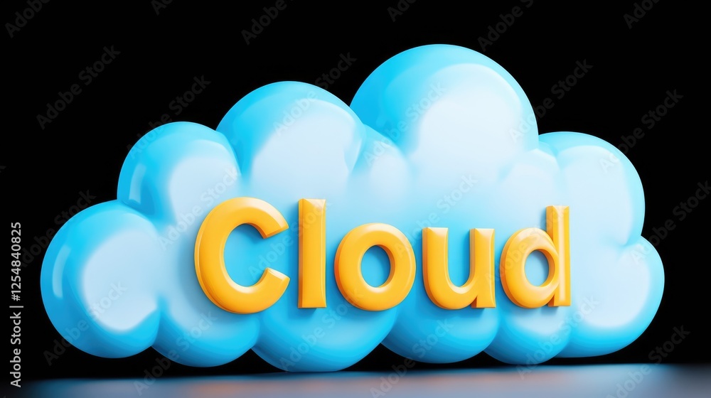 Poster a stylized 3d cloud shape with the word 