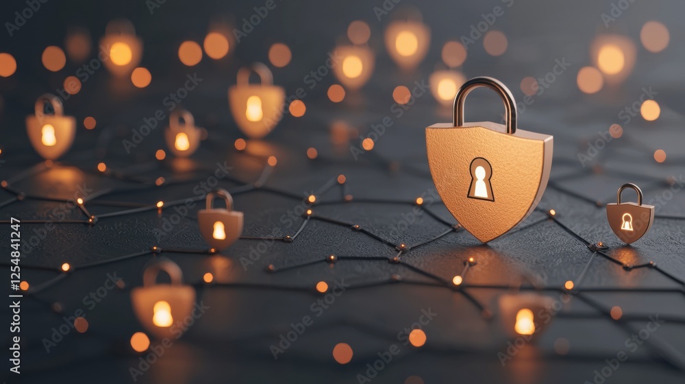 Poster security firewall and shield icon close up of a firewall icon surrounded by virtual shields and padl