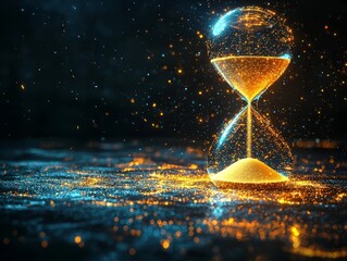 Hourglass Icon Concept with Falling Pixels from Digital Clock Signifying Transition to Tradition