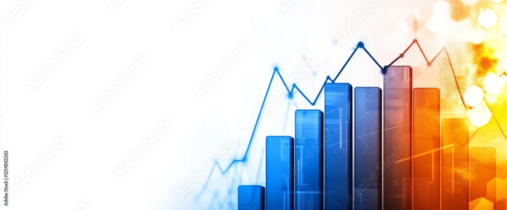 Poster graph showing upward trend in sales operations with bar charts and lines