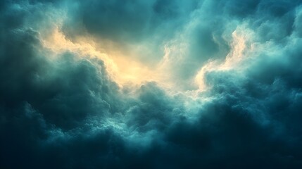 A misty, glowing background with soft blue and green tones blending naturally.