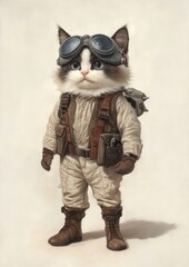 Fototapeta premium Ragdoll cat costumes wearing Pilot animal goggles human.