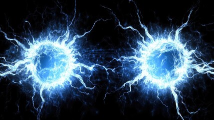 Blue energy spheres, electric plasma, dark background, science fiction concept