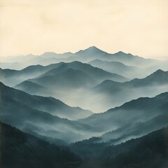 Fototapeta premium A misty mountain silhouette fading softly into a neutral-toned background.