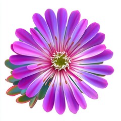 Obraz premium Vibrant Pink and Purple Flower with Unique Petals and Central Green Accent on White Background