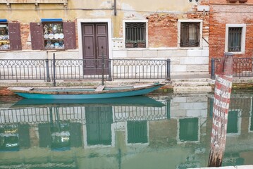 Green Venice Canal Boat Orange Red Wall