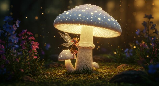 Enchanting Fairy by Glowing Mushroom Fantasy Art