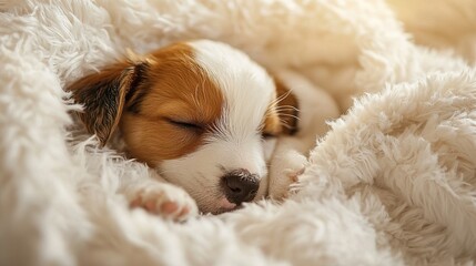 Puppy Sleeping in Soft Blanket