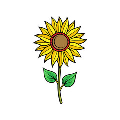  Tall Sunflower Flower Illustration with Bold Outline