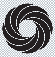 black spiral swirl, spiral circular shape. Abstract minimal circular designs isolated on transparent background. Swirling abstract vector design.