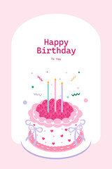 A birthday card featuring a 'Happy Birthday to You' message, with an adorable strawberry cake adorned with a ribbon bow and topped with a lit candle. Perfect for celebrating special moments and making