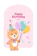 A cute bear holding a colorful balloon with a 'Happy Birthday to You' message. Perfect for a cheerful birthday card design, ideal for children’s celebrations and joyful occasions.