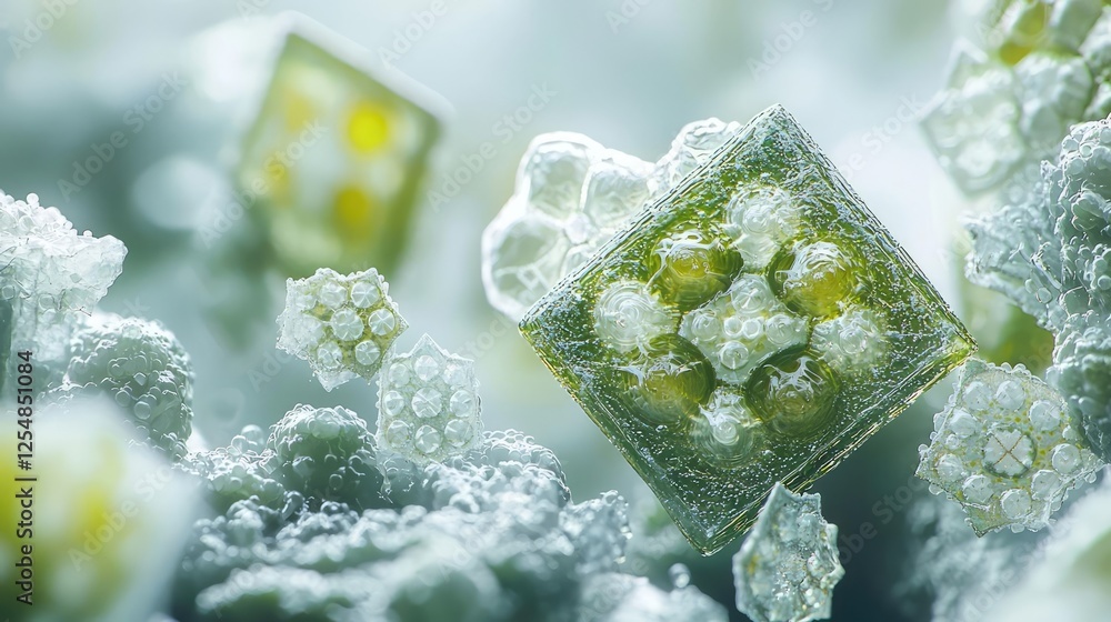 Aufkleber climate impact microscopic idea. close-up view of microscopic algae, showcasing intricate patterns a