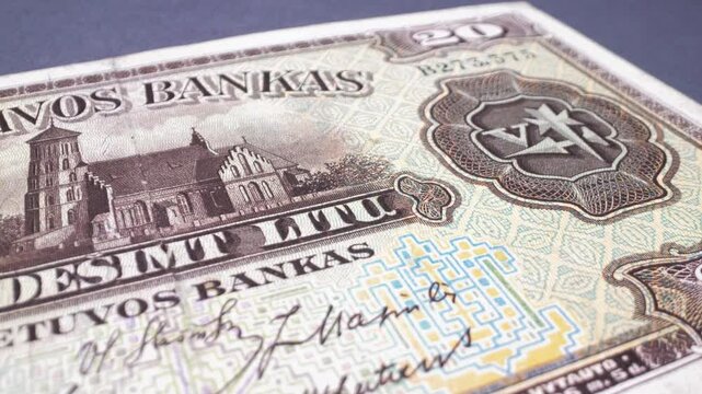 Numismatic 20 Litas banknote &ndash; Bank of Lithuania, 1930. Macro close-up.
