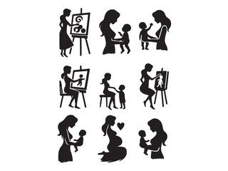 mother and children silhouettes