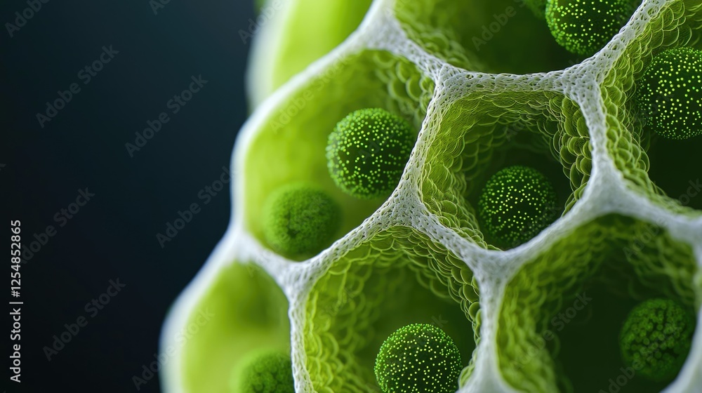 Aufkleber marine food chain microscopic concept. close-up of green cellular structure showcasing intricate pat