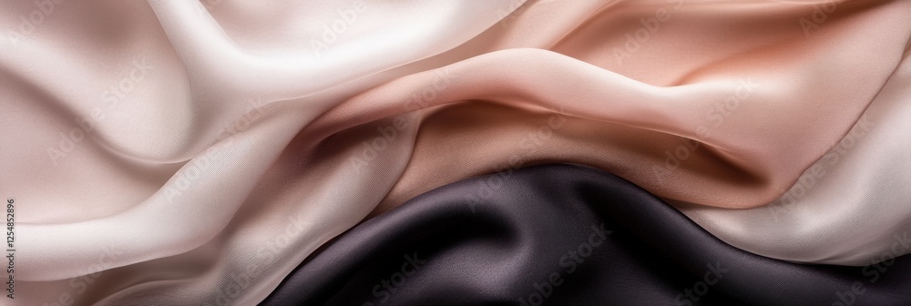 Aufkleber elegant silk fabrics draping softly against a serene neutral backdrop with refined lighting for text