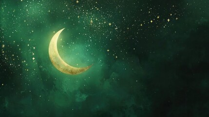 Fototapeta premium Crescent Moon in Emerald Night Sky