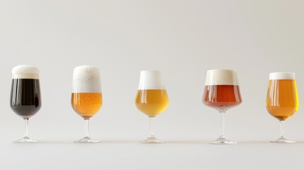 Artisan beer glasses with foam on clean white background
