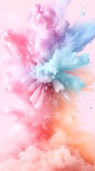 Colorful explosion of powder creating vibrant clouds during a creative event in a studio