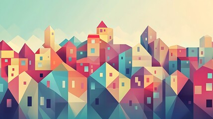 Fototapeta premium Abstract Geometric Cityscape With Mountain Background