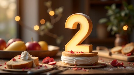 Delicate pink birthday cake with a '2' candle, beautifully decorated for a second birthday celebration