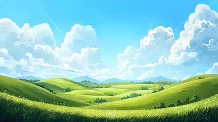 Obraz premium Serene Summer Meadow Landscape Under a Bright Sky