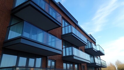 Fototapeta premium Modern Apartment Building with Glass Balconies