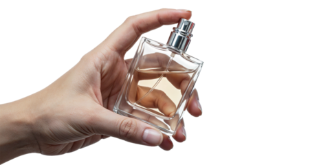 A hand-holding perfume bottle