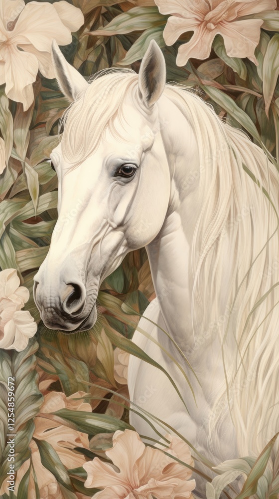 Wall mural Wallpaper white horse stallion painting animal.