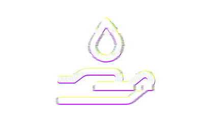 Icon hand holding water is distorted. Glitch. Noise, chromatic aberration, geometric distortion